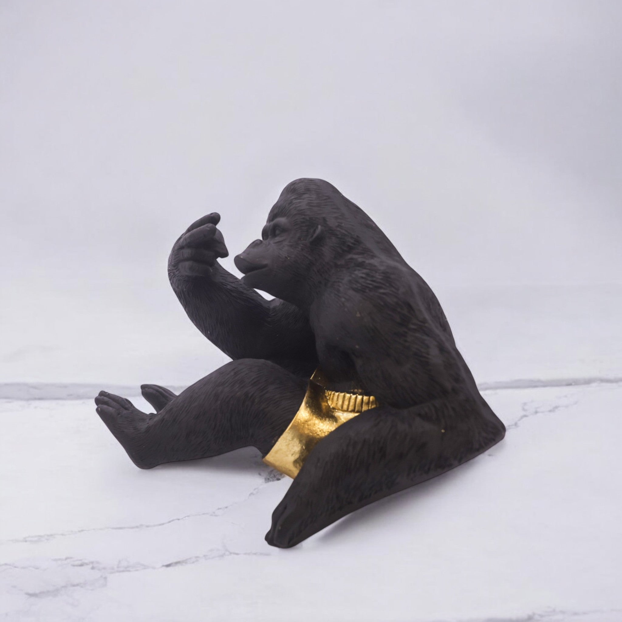Modern Cool Gorilla Sculpture | Black & Gold Urban Art Statue | 18cm Contemporary Home Decor - Divine Dekor