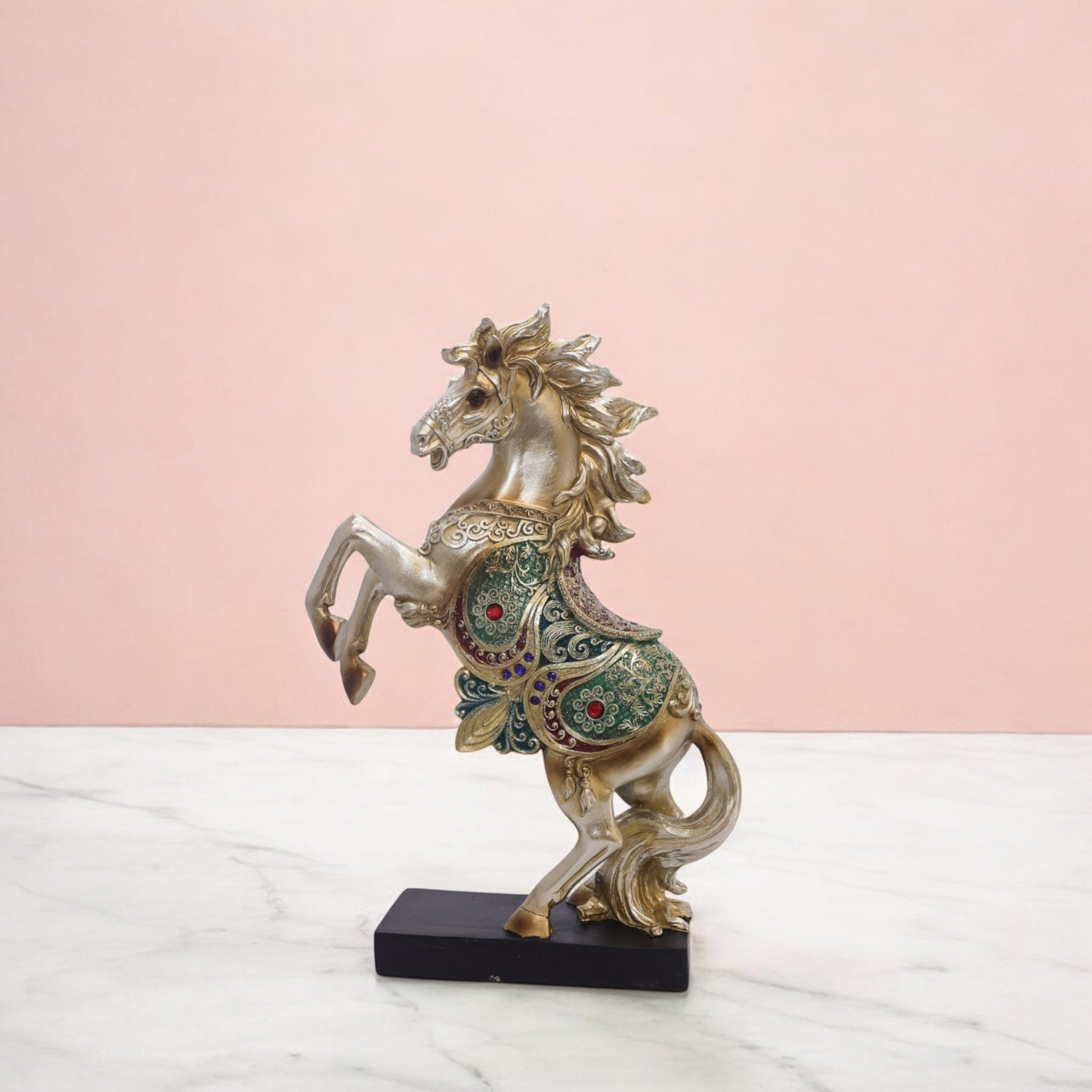 Luxury Golden Rearing Horse Sculpture | Crystal-Embellished Art Statue | 34cm Premium Home Decor - Divine Dekor