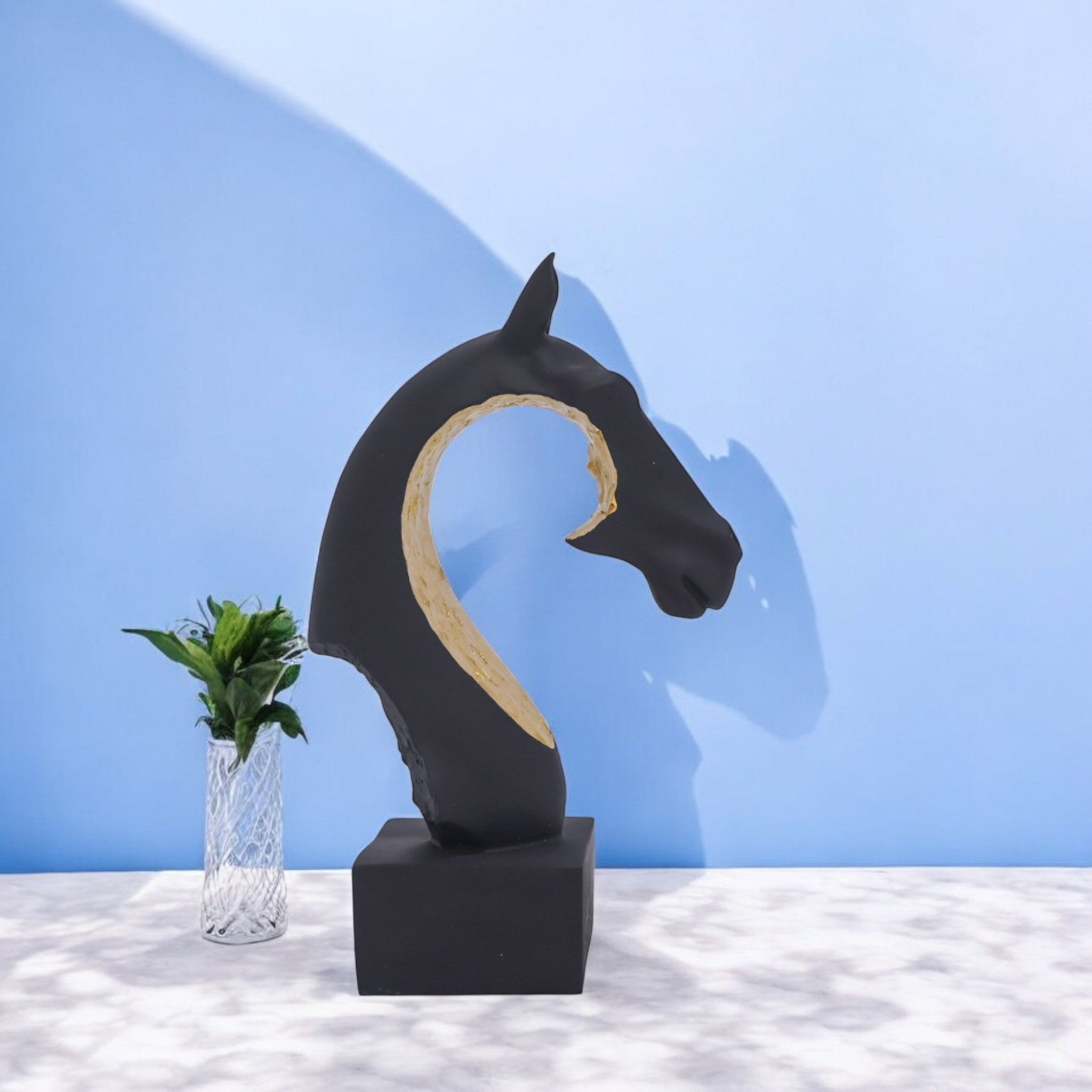 Modern Black Horse Head Sculpture | Contemporary Abstract Art Statue | 26cm Designer Home Decor - Divine Dekor