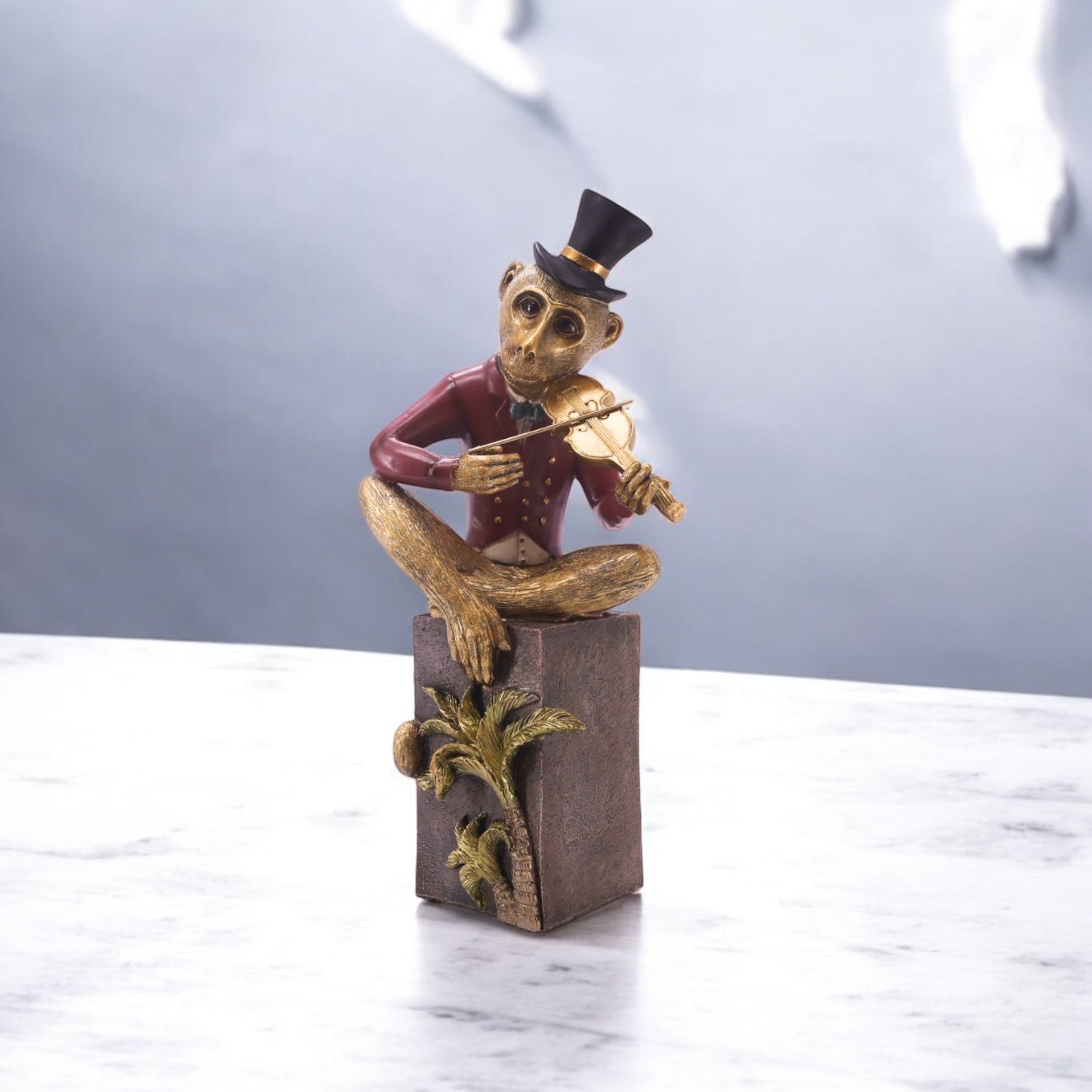 Dapper Monkey Gentleman Sculpture | Victorian Style Decor | 36cm Golden Art Piece