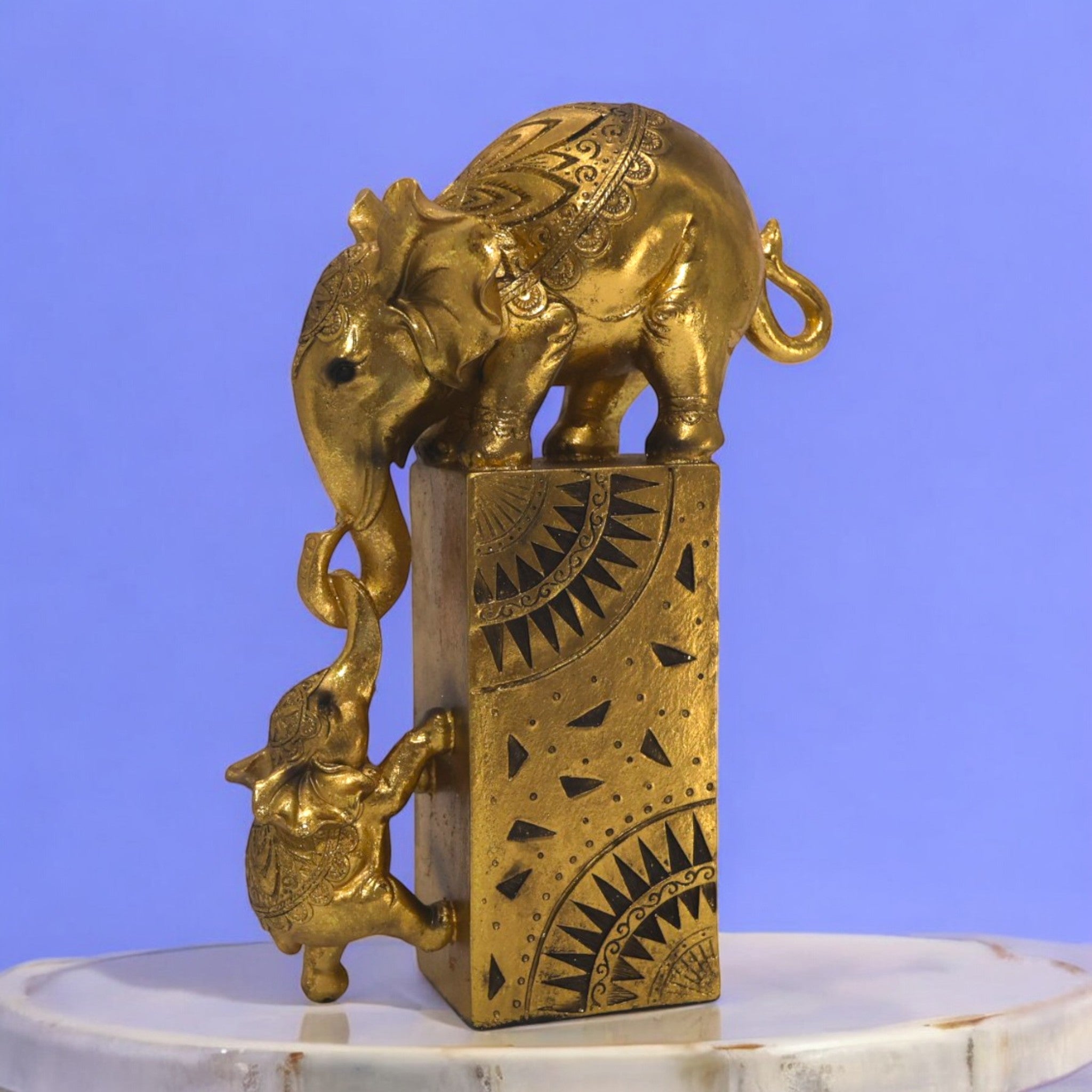 Divine Dekor’s Modern Golden Elephant Sculpture 28cm | Abstract Art Statue | Luxury Feng Shui Decor | Divine Dekor