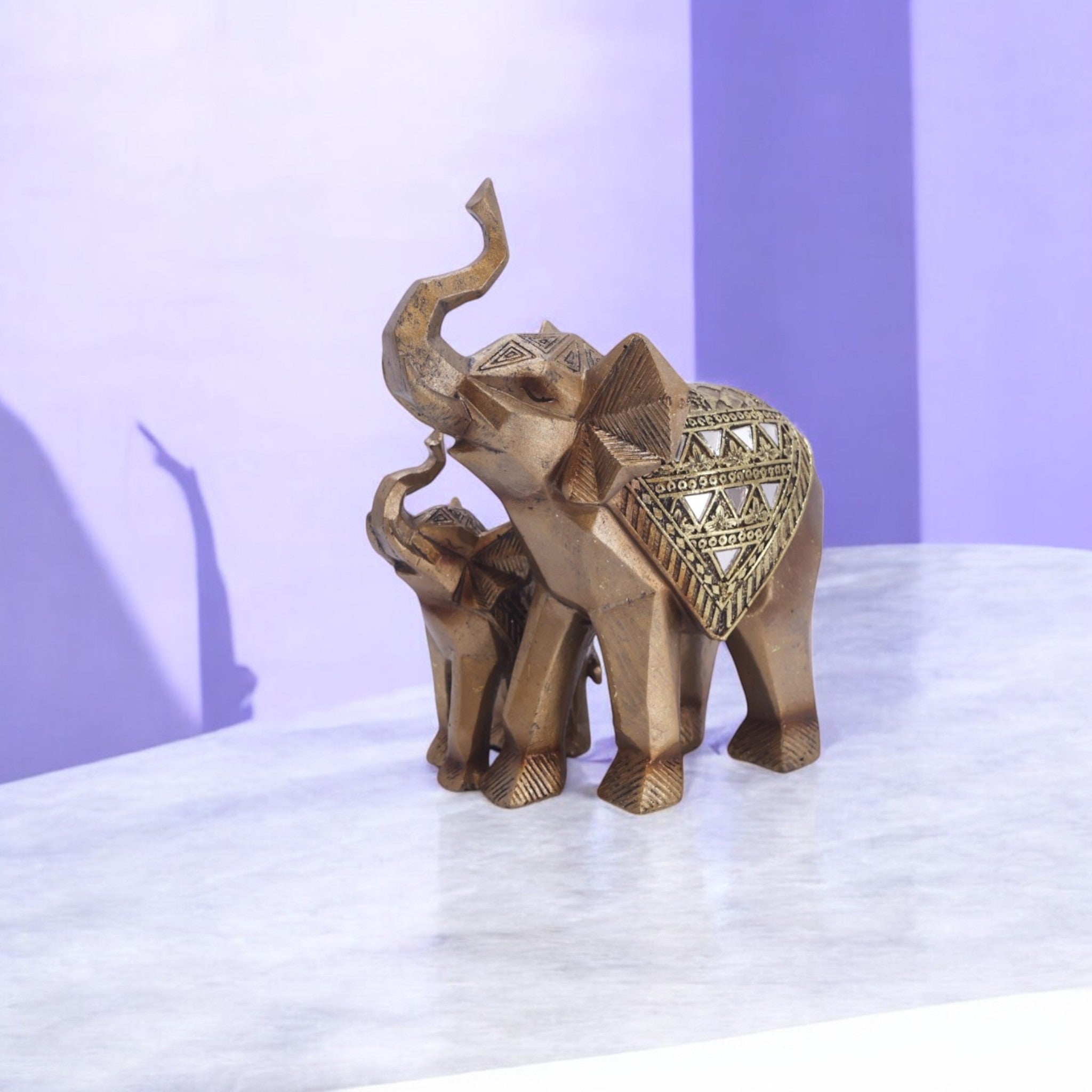 Divine Dekor Golden Elephant Figurines Set - Premium Resin Home Decor Collection