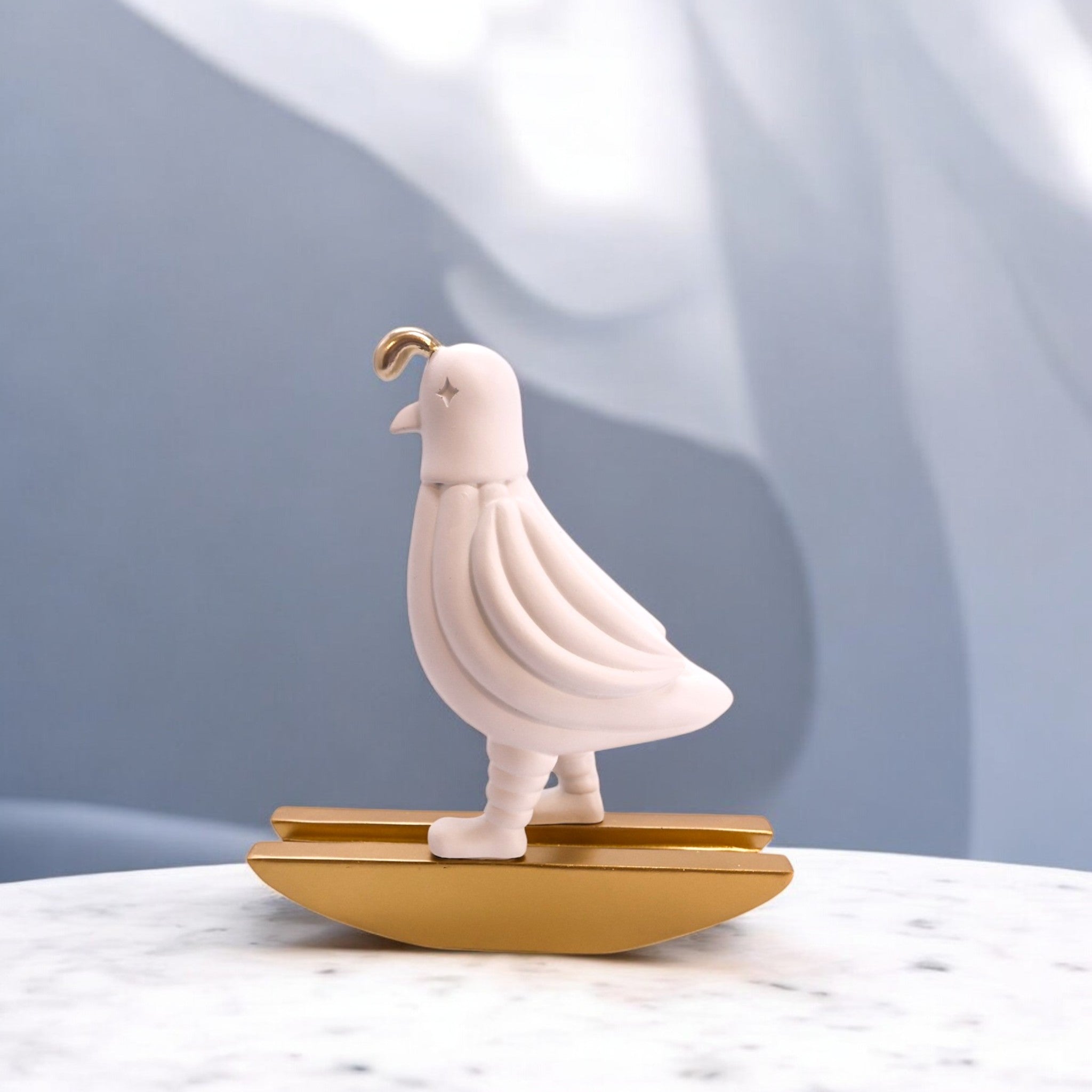 Modern White Dove Sculpture | Gold Base Art Statue | 25.3cm Contemporary Peace Decor - Divine Dekor