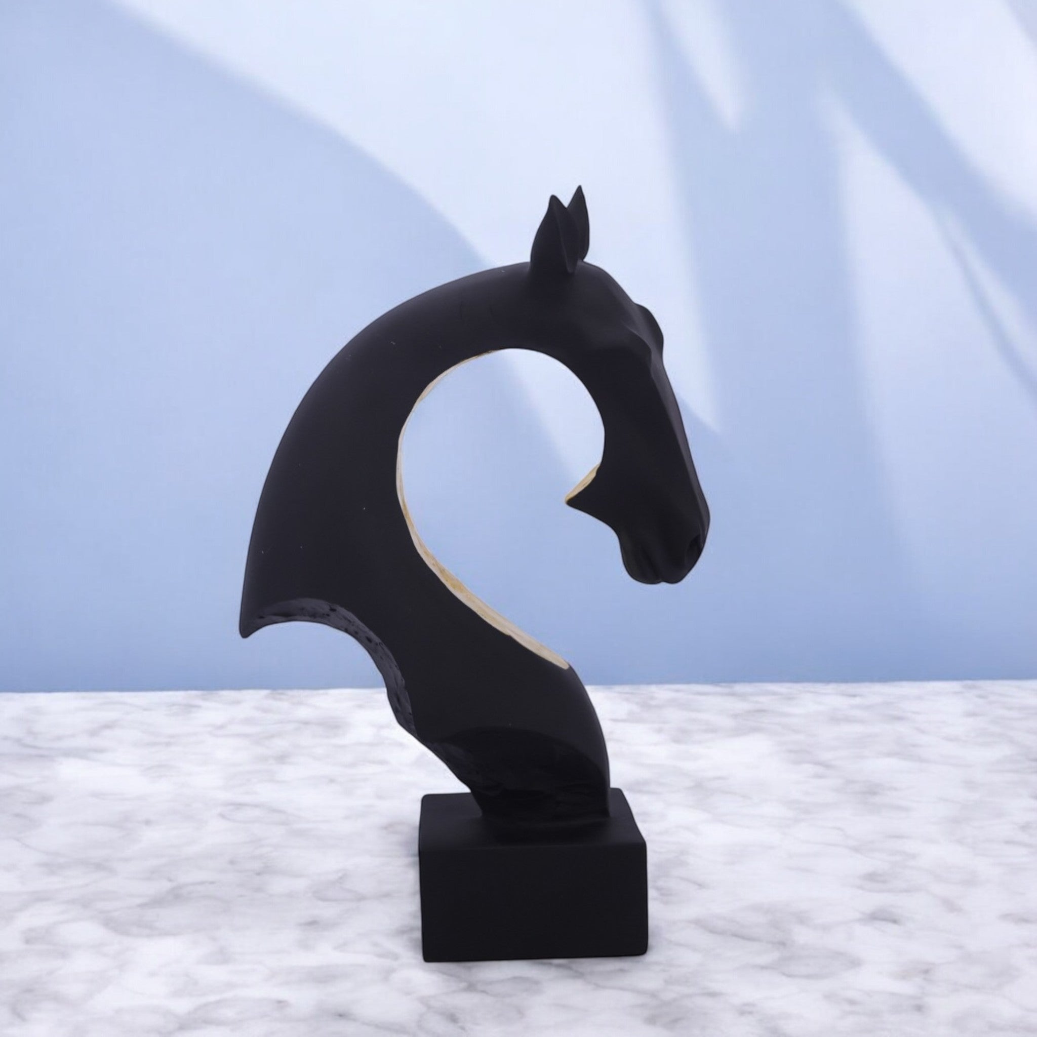 Modern Curved Horse Head Sculpture | Contemporary Black Art Statue | 31.6cm Designer Home Decor - Divine Dekor