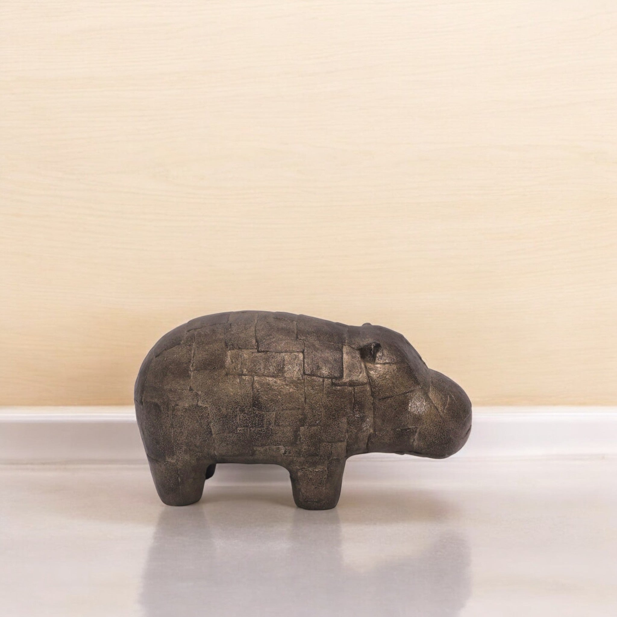 Rustic Hippo Sculpture | Modern Wildlife Art | Divine Dekor