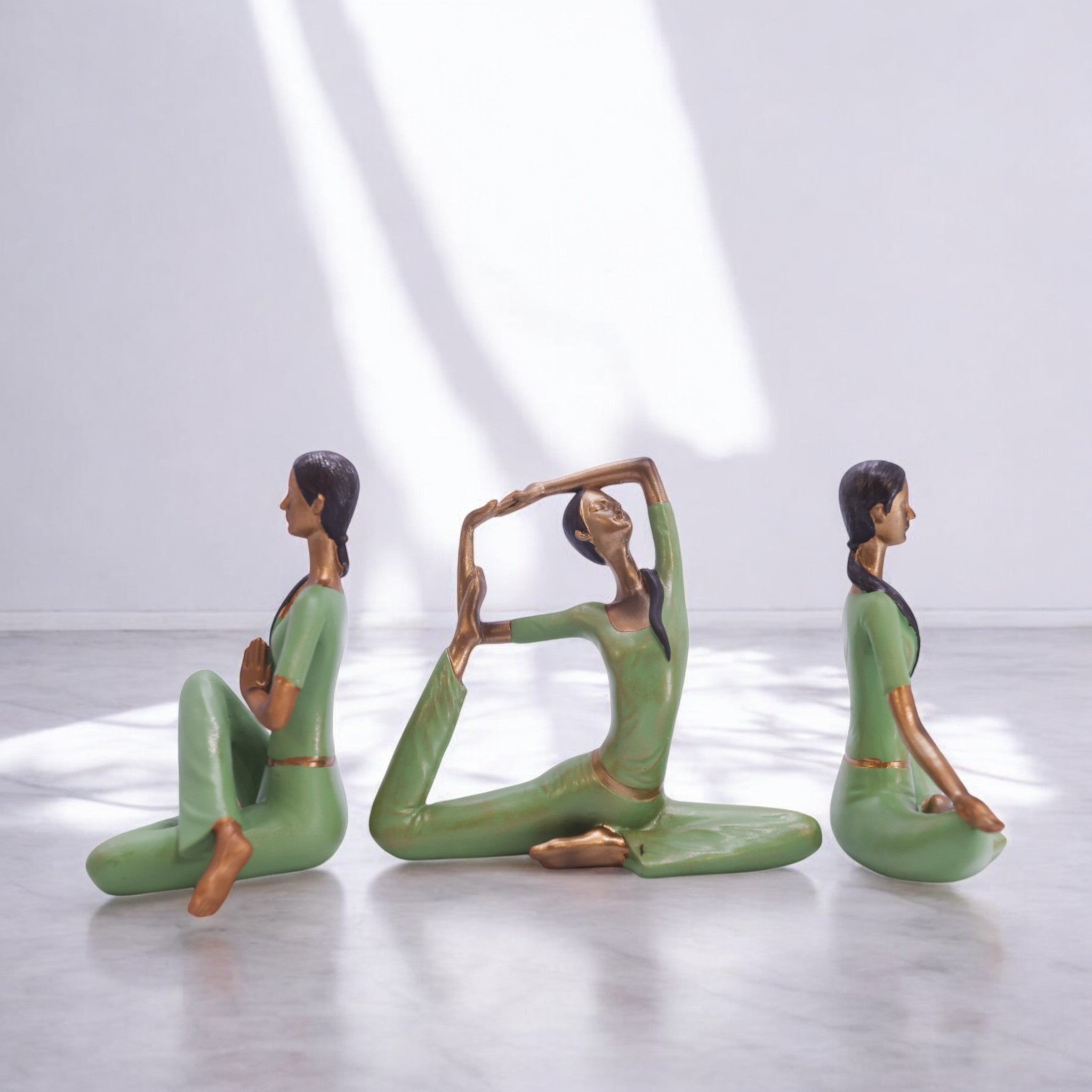 Divine Dekor Yoga Pose Trio Set | 12.5cm Meditation Figurines | Zen Miniature Collection | Wellness Decor (Sage Green)