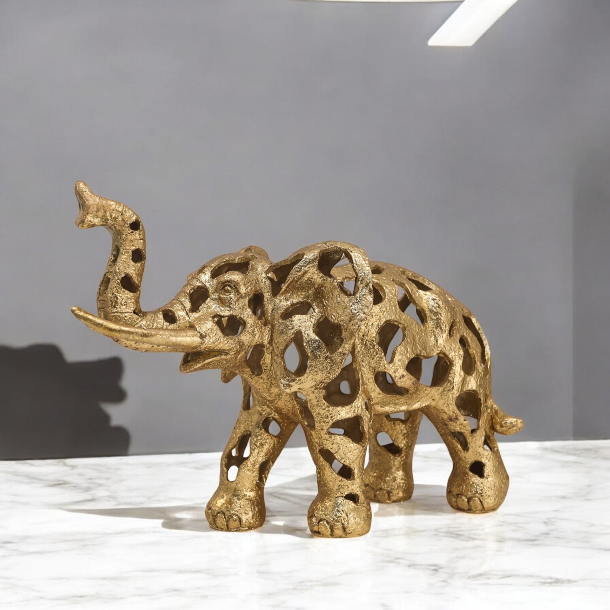 Luxury Geometric Golden Elephant Sculpture | Modern Lattice Art Statue | 41.4cm Premium Home Decor - Divine Dekor