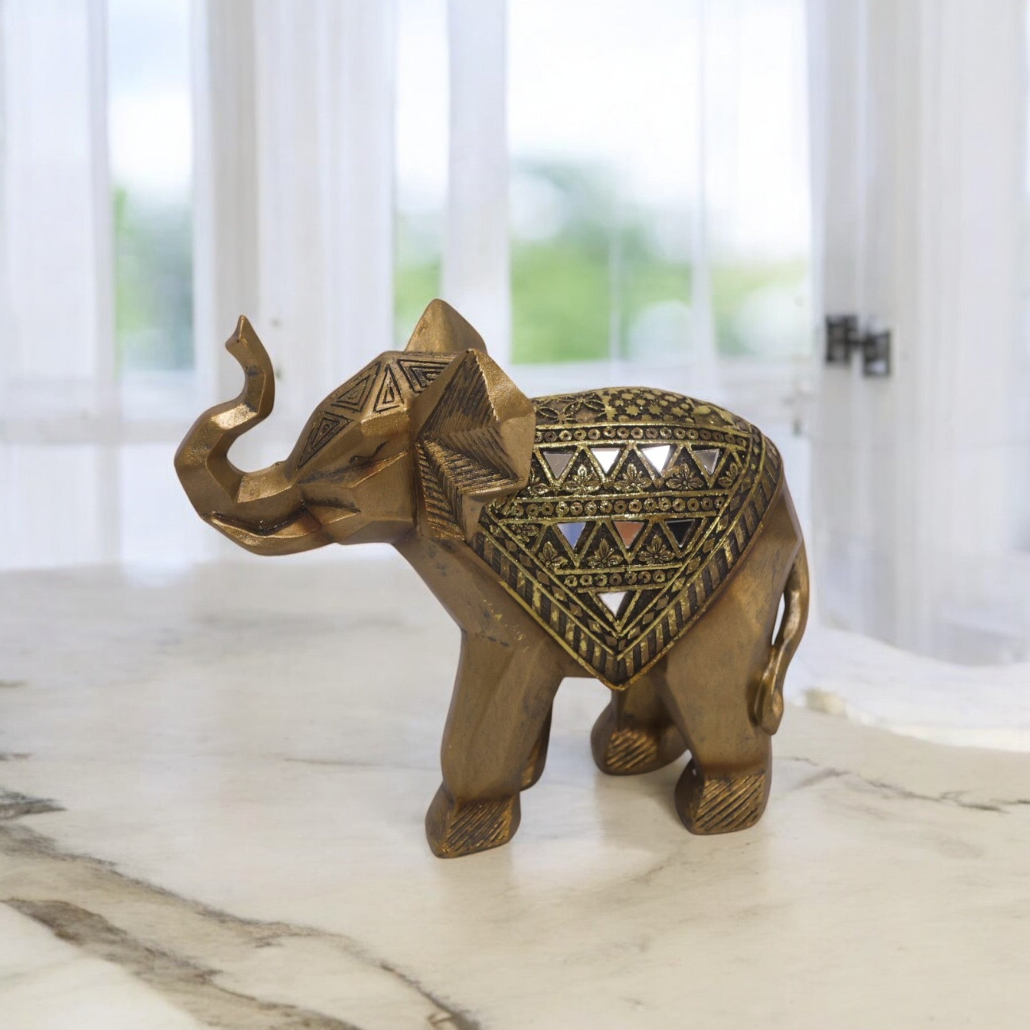 Golden Geometric Elephant | Modern Tribal Art | Divine Dekor