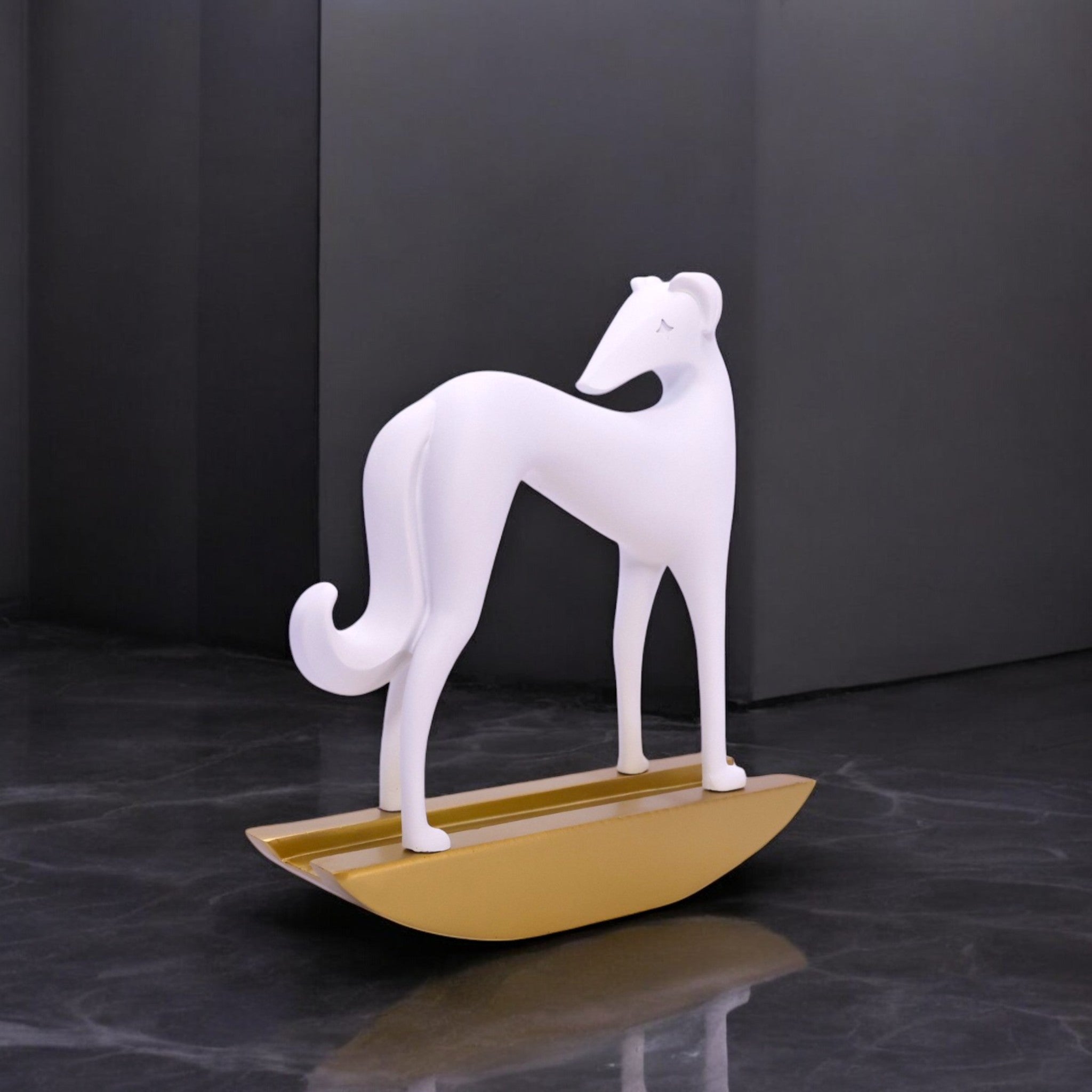 Elegant White Resin Decorative Dog Statue – 28cm Modern Home Accent | Divine Dekor