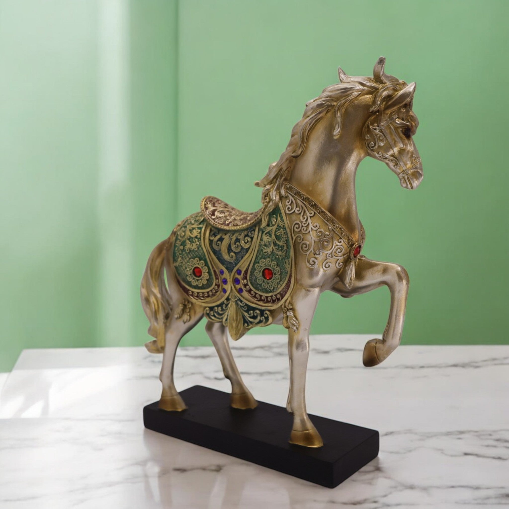 Divine Dekor Royal Horse Statue - Golden Jewelled Arabian Art Decor