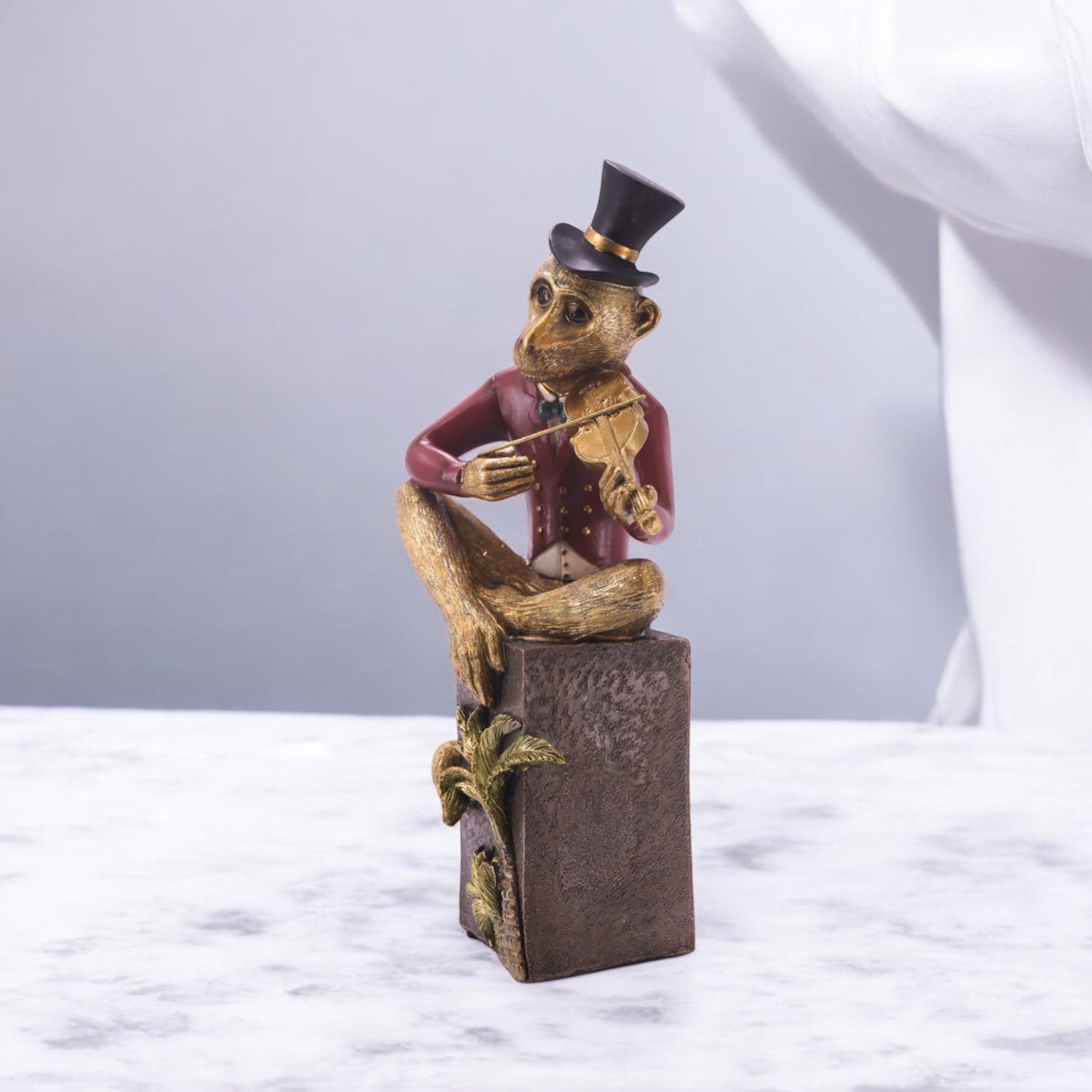 Dapper Monkey Gentleman Sculpture | Victorian Style Decor | 36cm Golden Art Piece