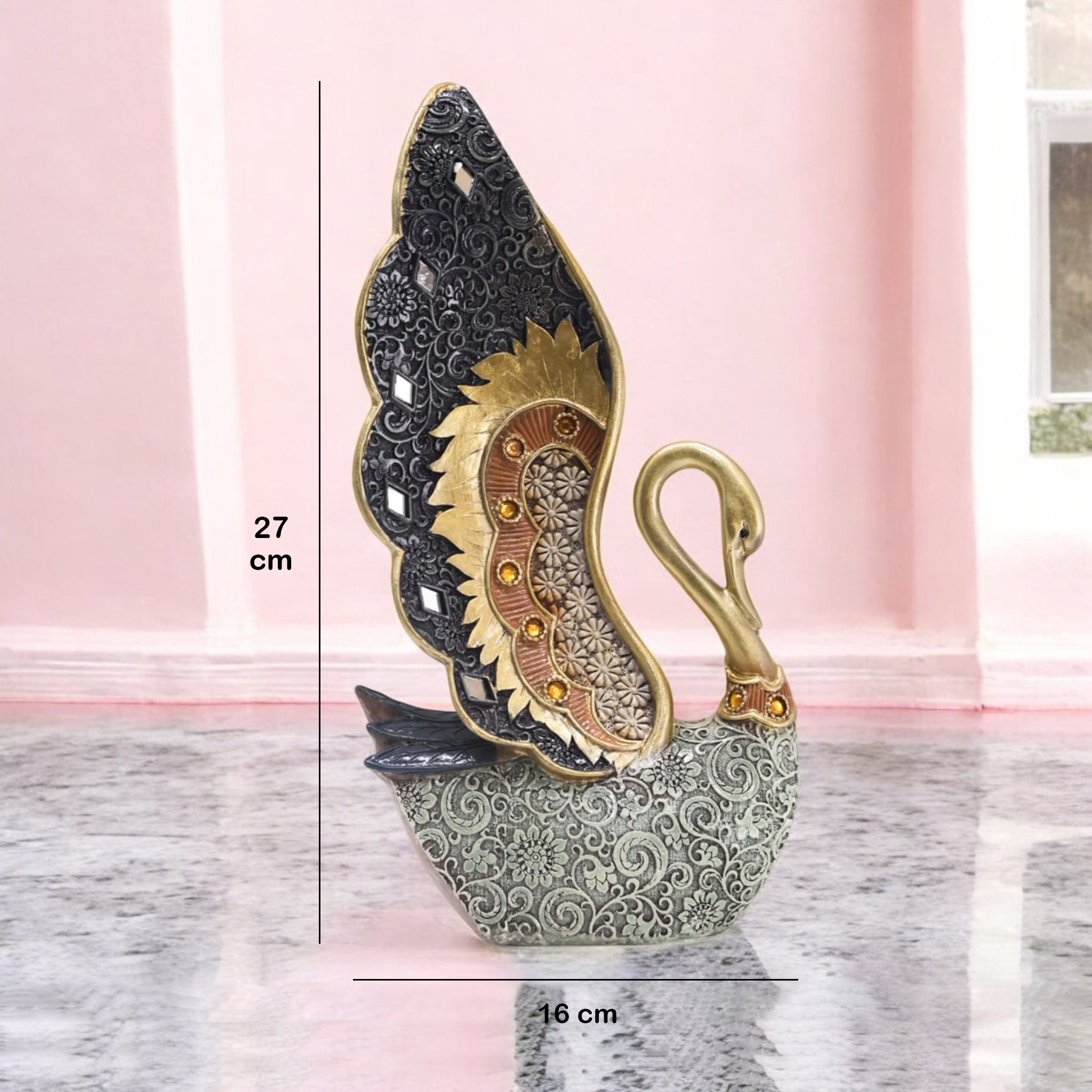 Luxurious Swan Sculpture | Gold Wing & Silver Body Art Statue | 27cm Premium Home Decor - Divine Dekor