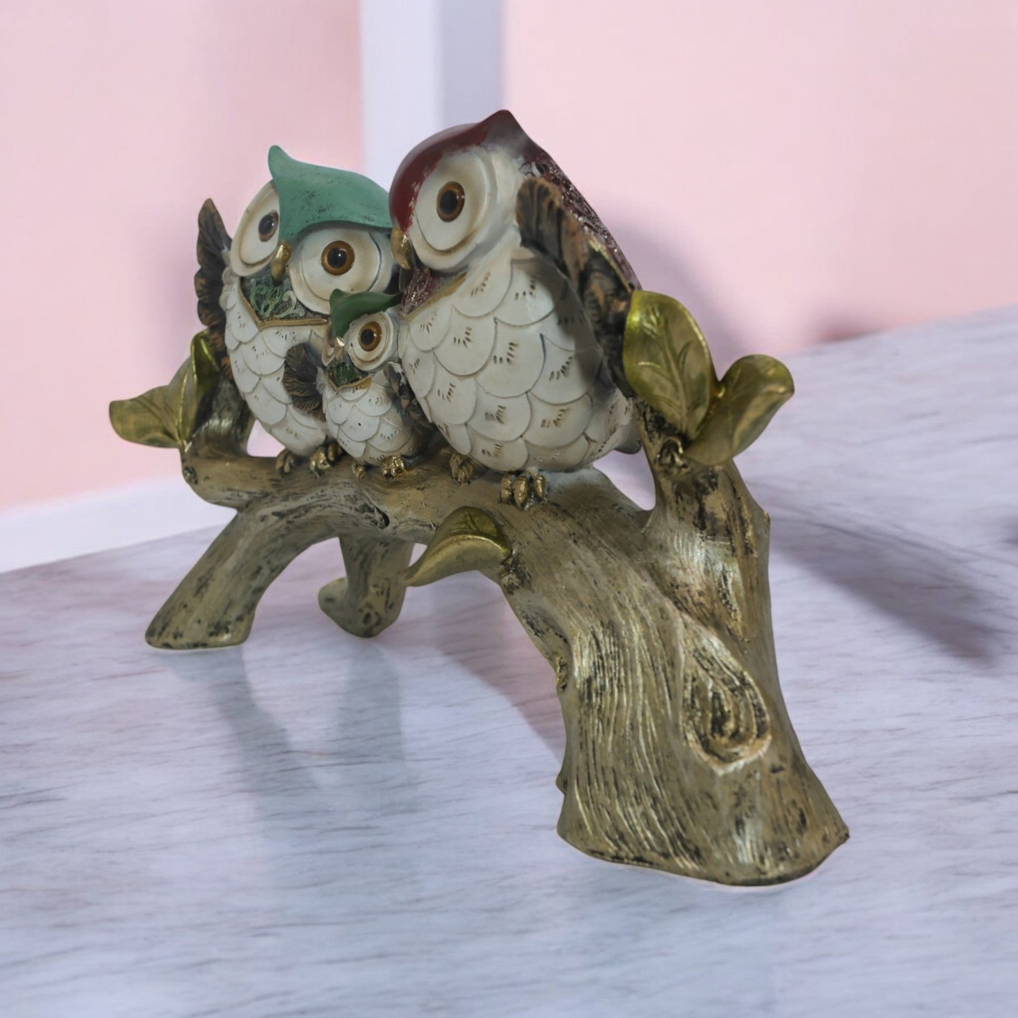 Divine Dekor Owl Family Tree Sculpture | 31.5cm Woodland Family Art | Vintage Nature Collection | Home Decor Figurine (Multi-Color)