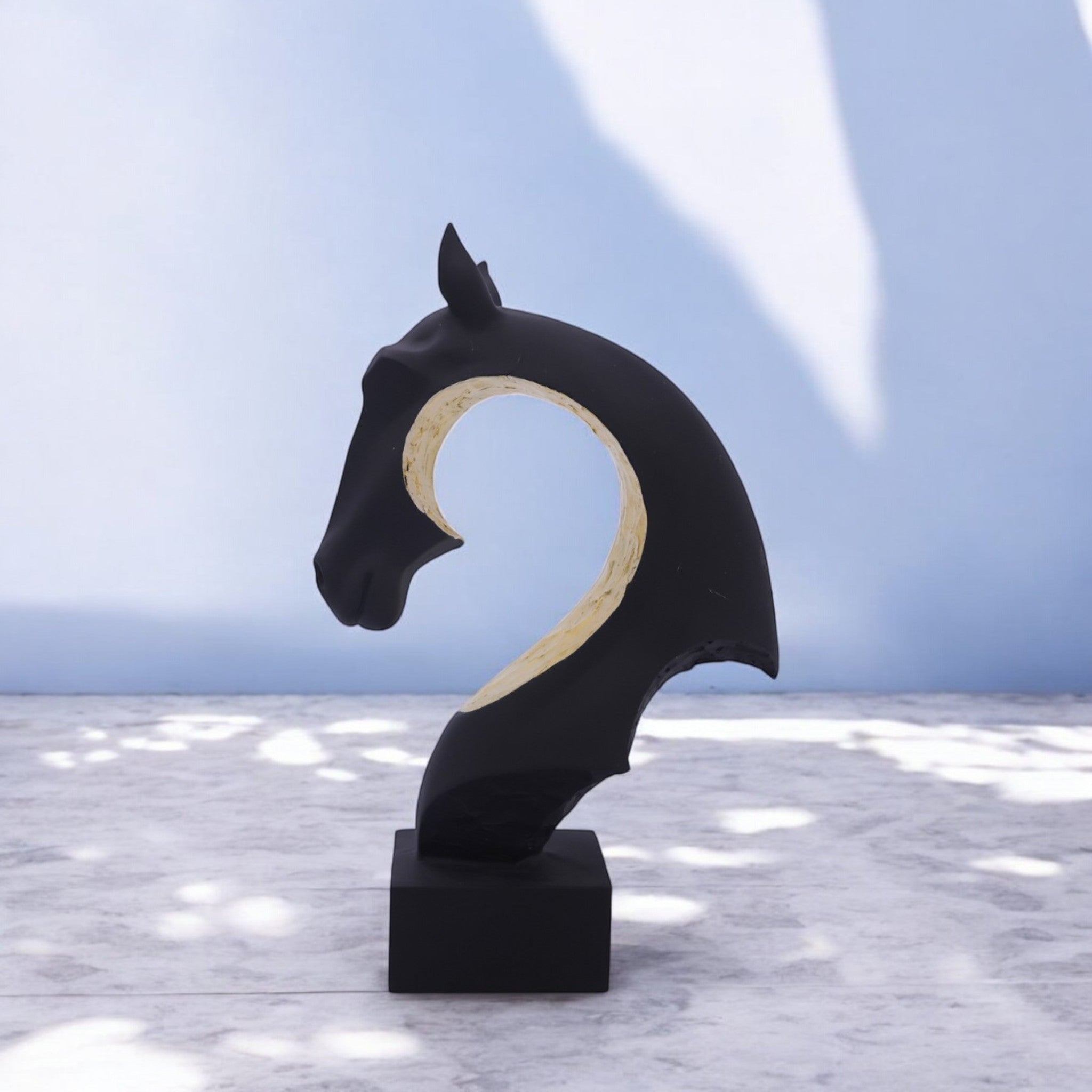 Modern Curved Horse Head Sculpture | Contemporary Black Art Statue | 31.6cm Designer Home Decor - Divine Dekor