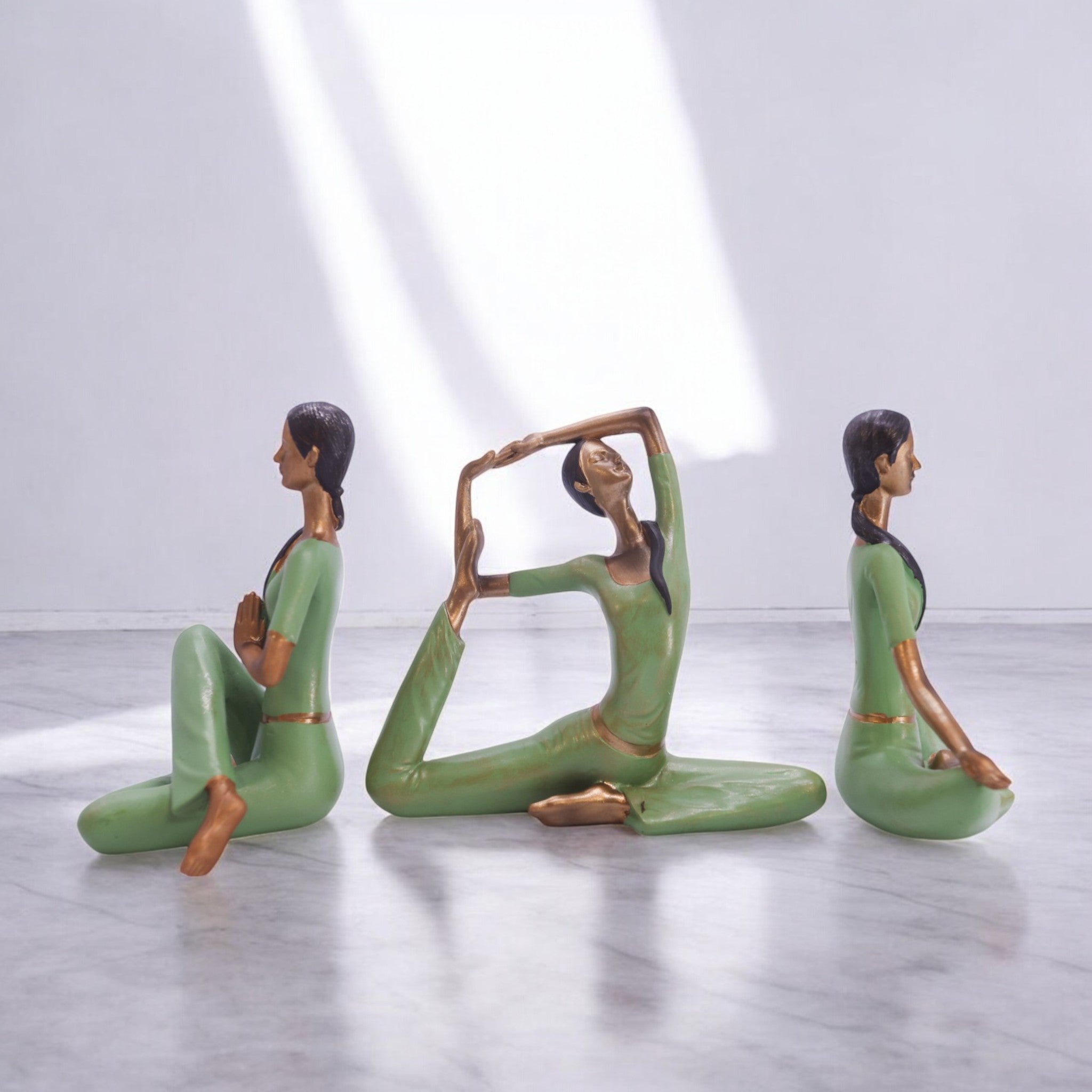 Divine Dekor Yoga Pose Trio Set | 12.5cm Meditation Figurines | Zen Miniature Collection | Wellness Decor (Sage Green)