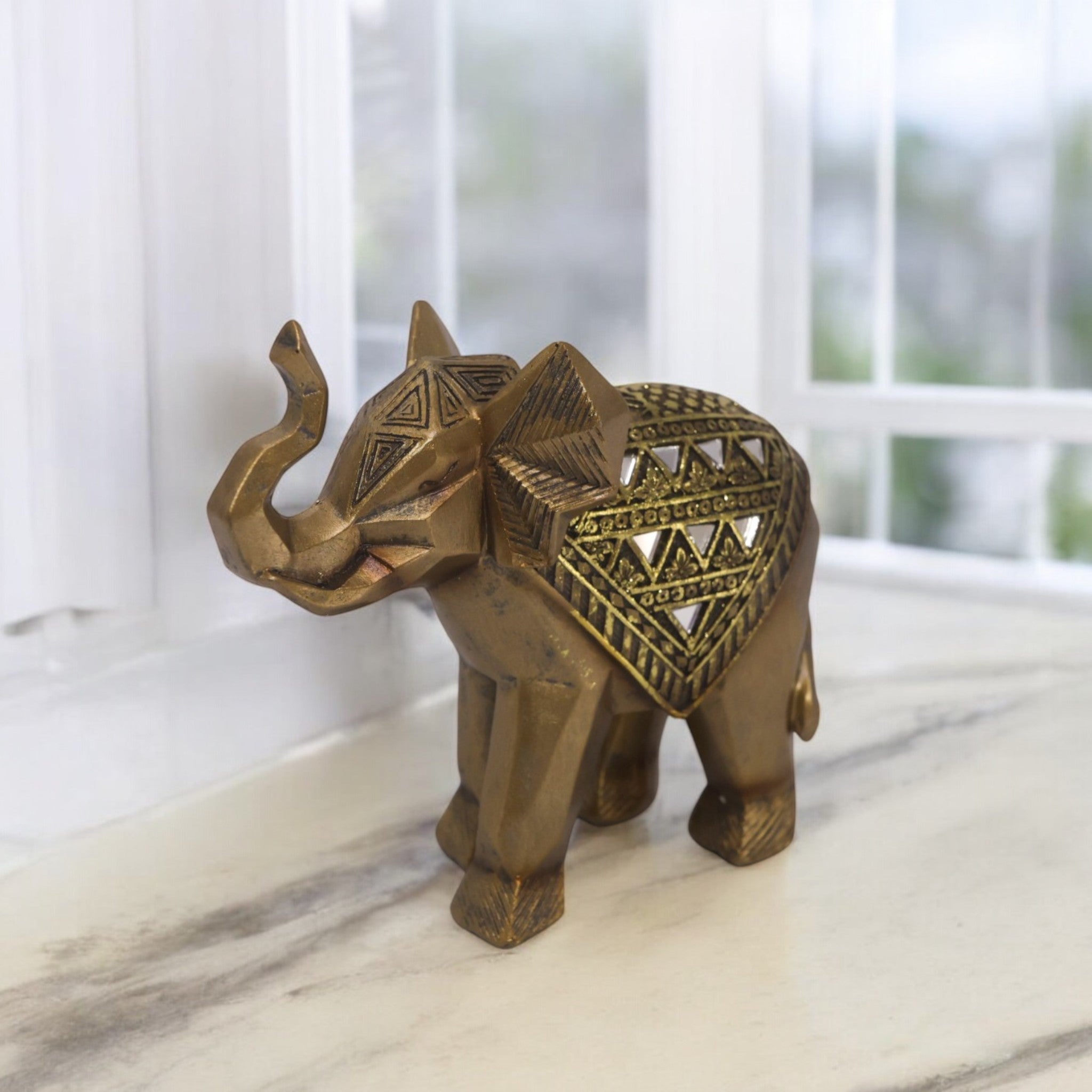 Golden Geometric Elephant | Modern Tribal Art | Divine Dekor