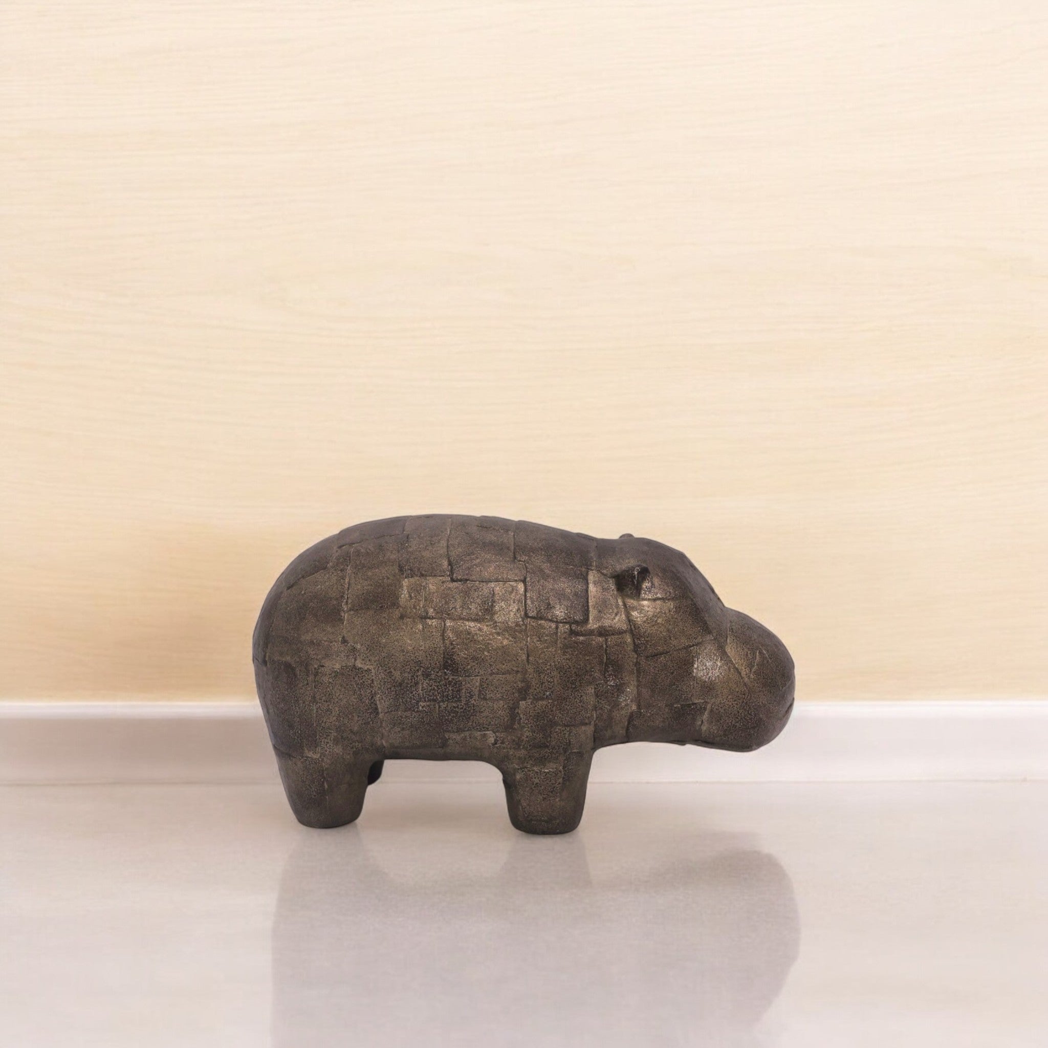 Rustic Hippo Sculpture | Modern Wildlife Art | Divine Dekor