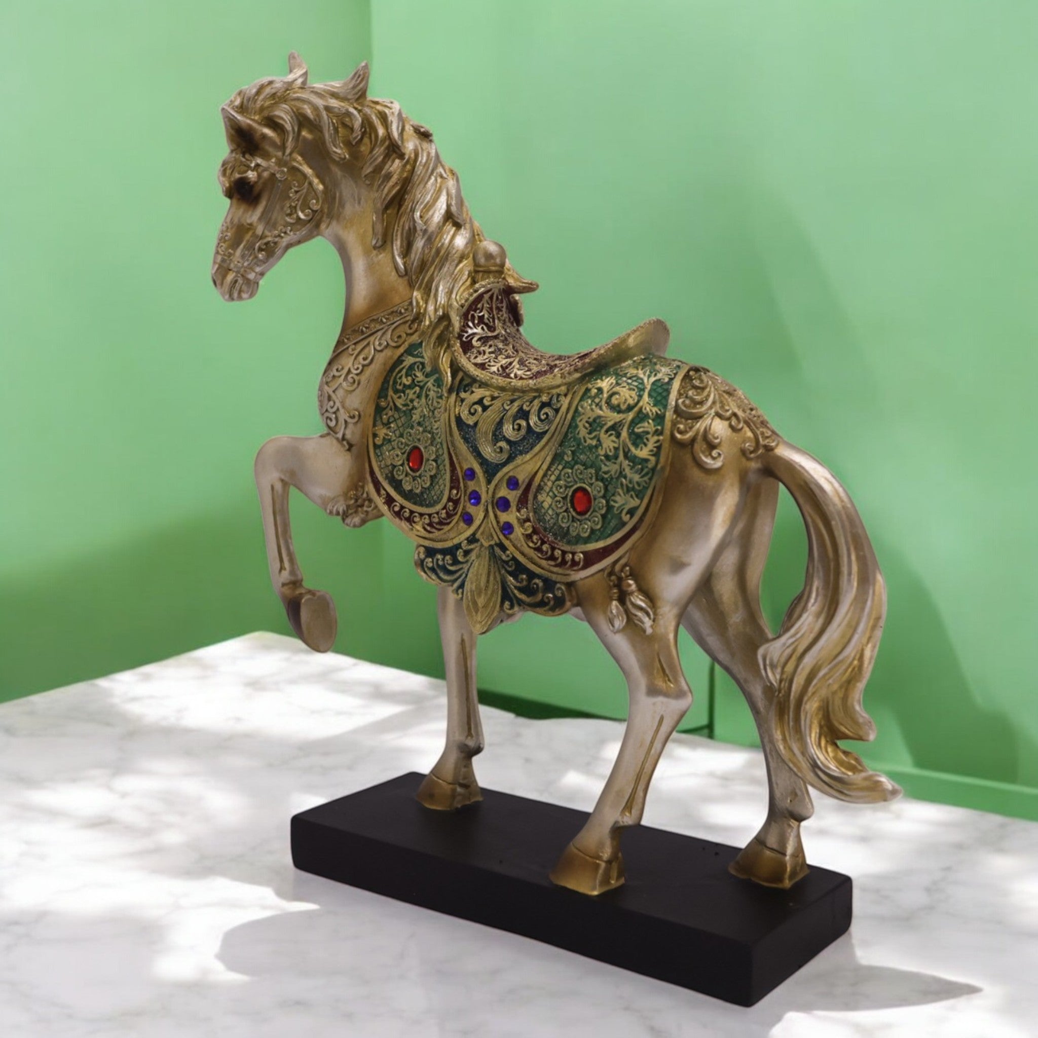 Divine Dekor Royal Horse Statue - Golden Jewelled Arabian Art Decor