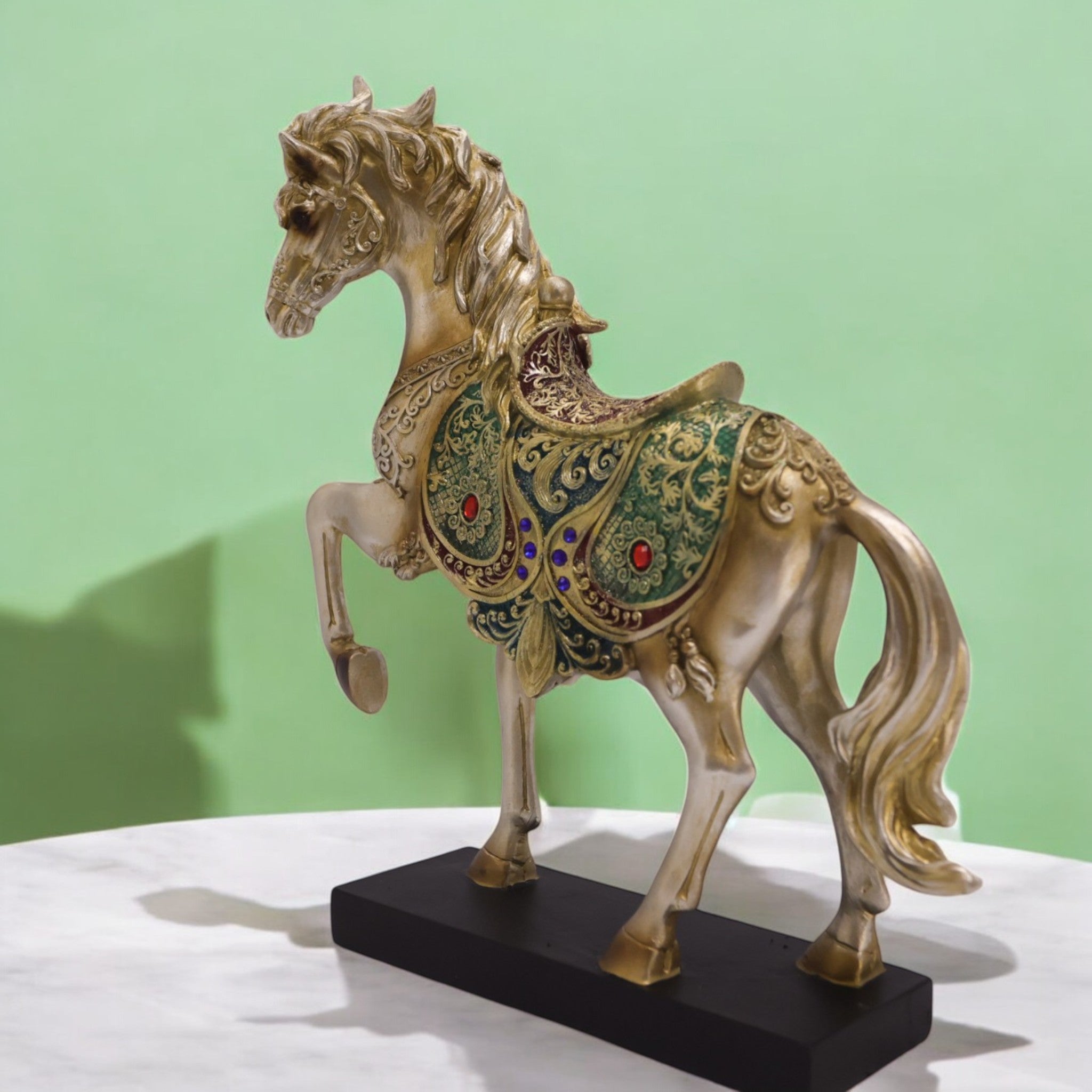 Divine Dekor Royal Horse Statue - Golden Jewelled Arabian Art Decor