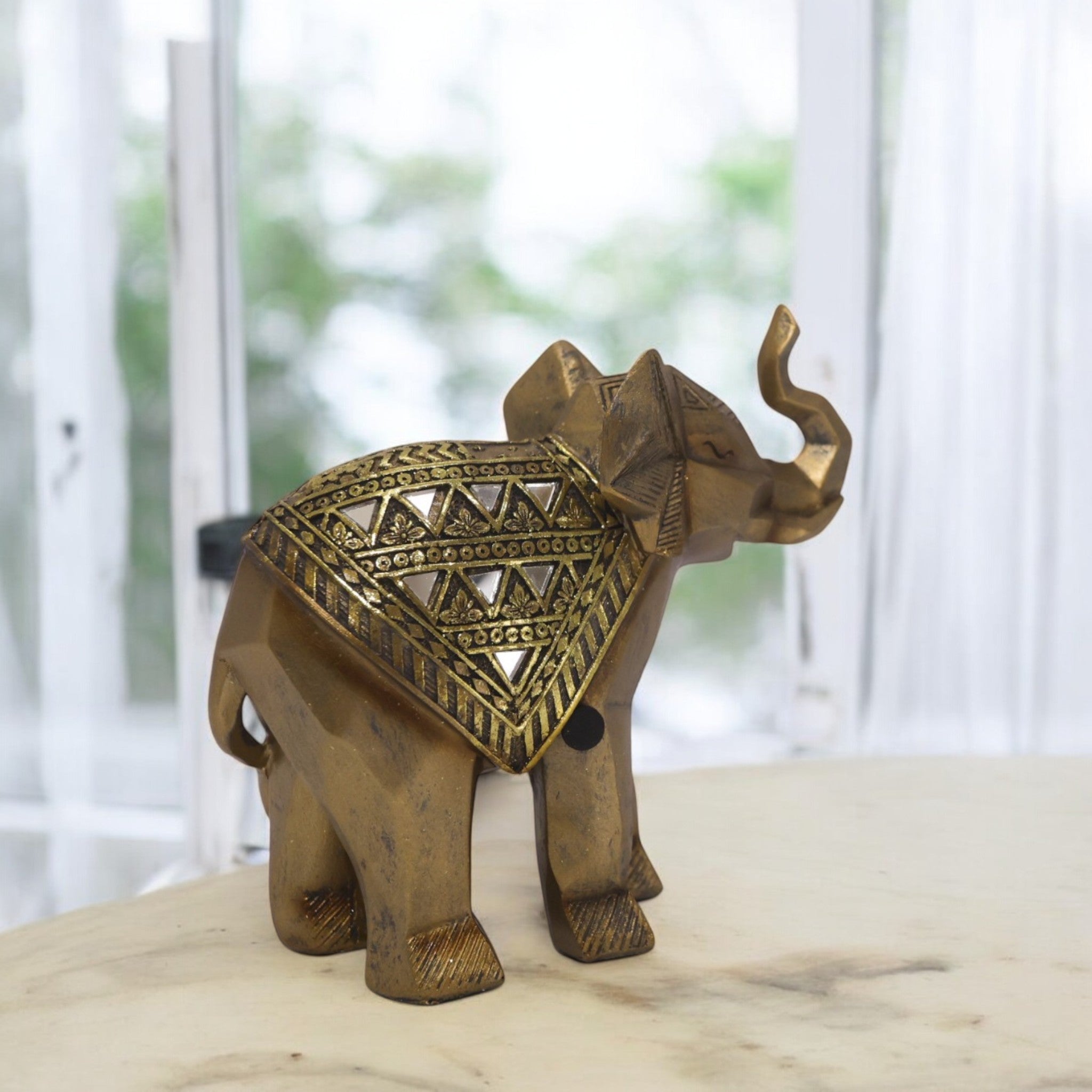 Golden Geometric Elephant | Modern Tribal Art | Divine Dekor