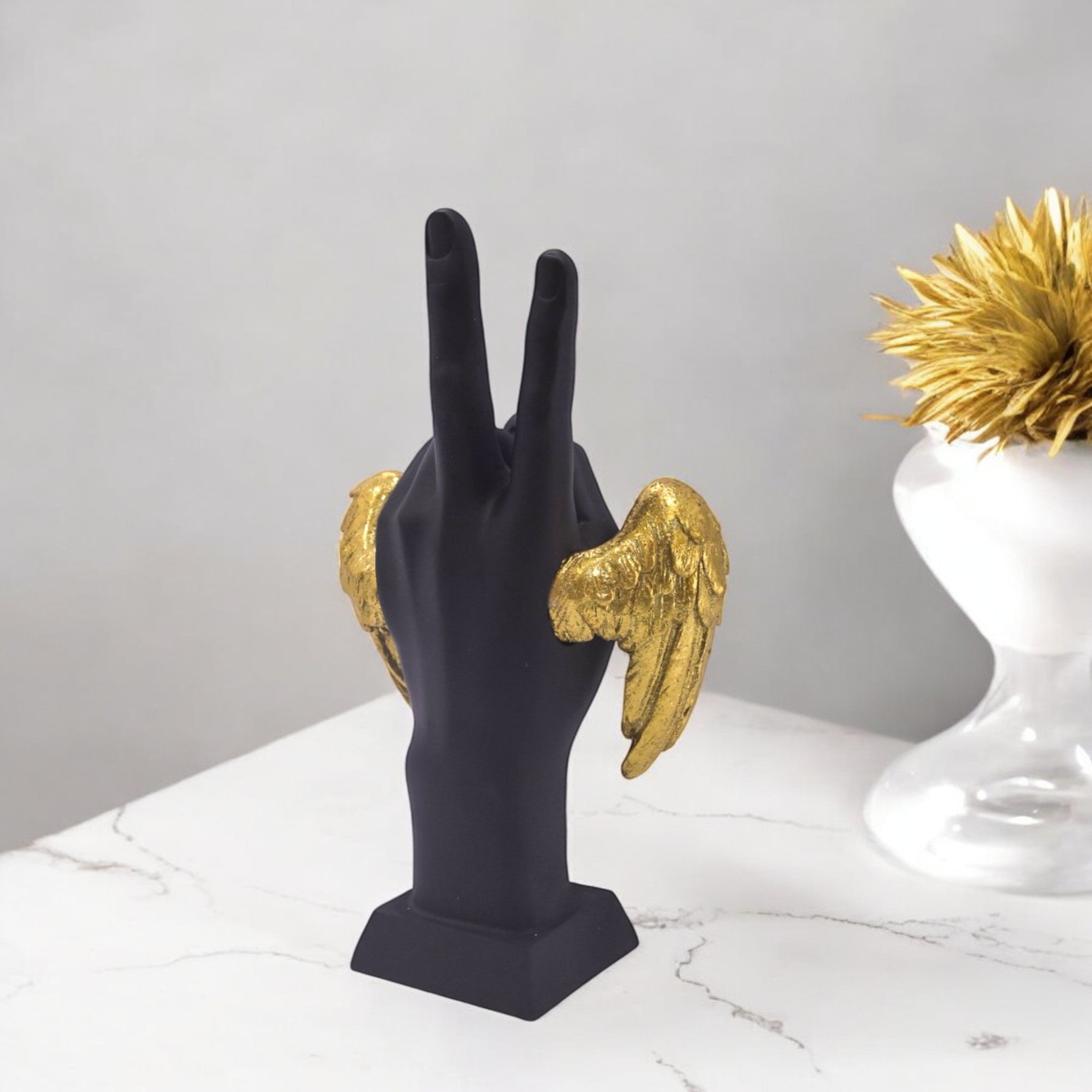 Peace Victory Hand Sculpture | Angel Wings Art Decor | Divine Dekor